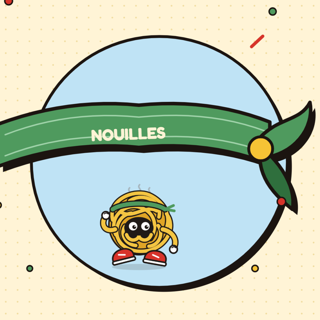Bandeau vert ciboulette noué, avec Nouille