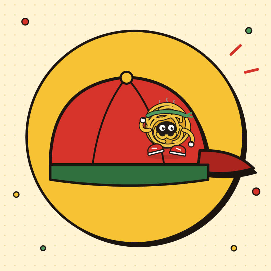 Casquette rouge avec Nouille sur la face avant