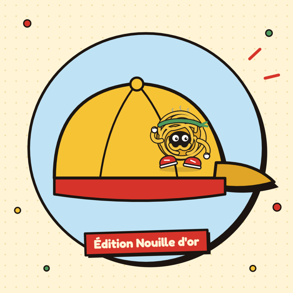 Casquette dorée avec Nouille, étiquette Édition Nouille d'or