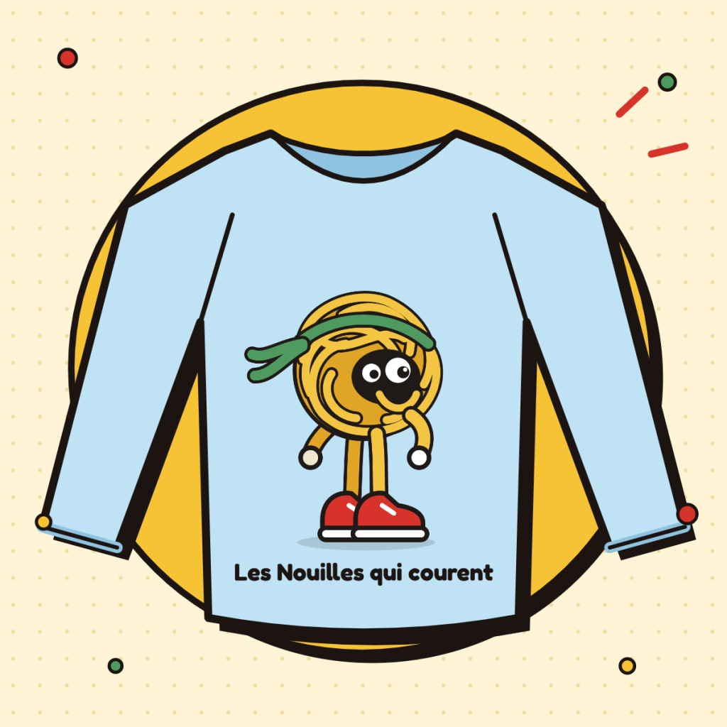 T-shirt bleu ciel à manches longues avec Nouille de profil