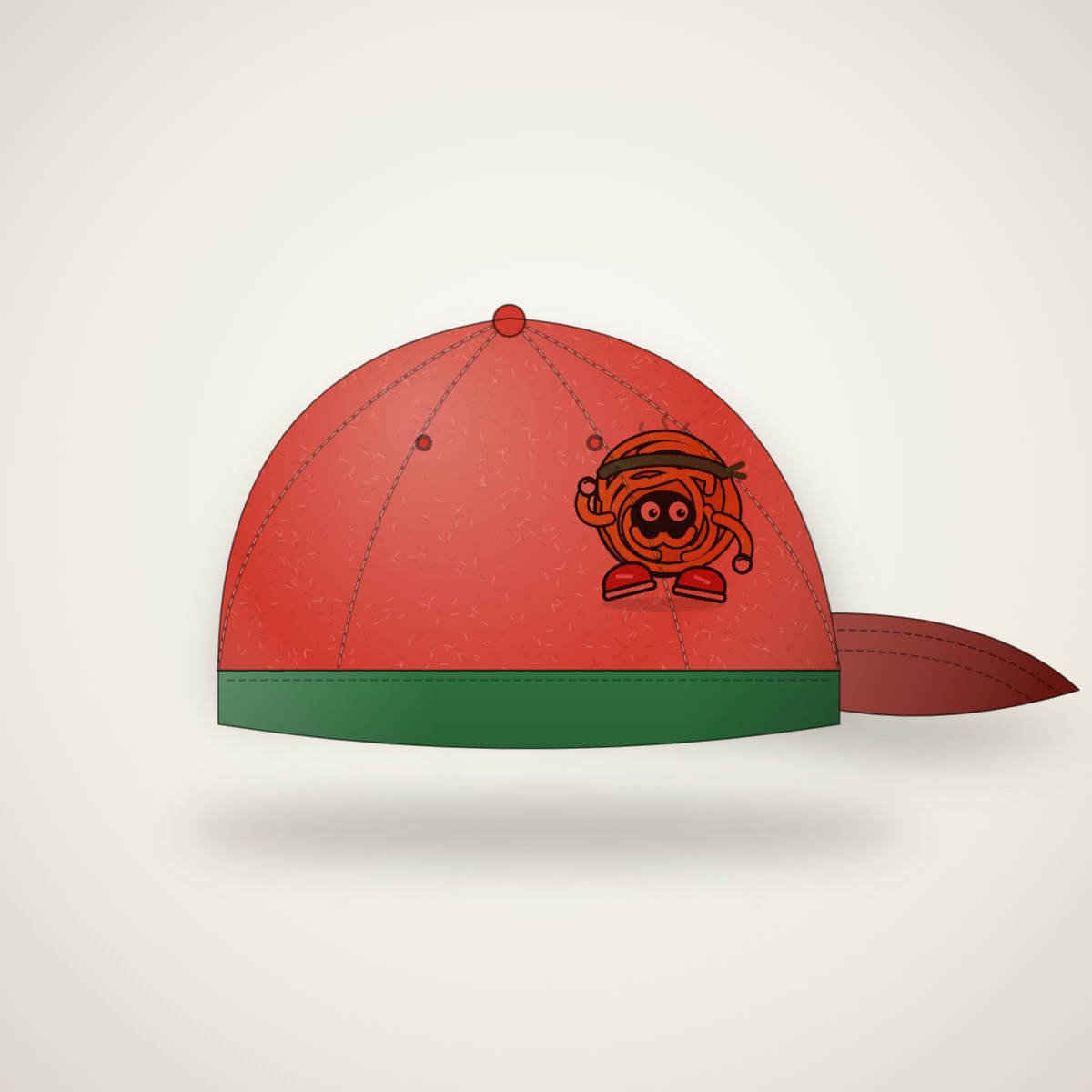 Casquette rouge avec Nouille brodée sur le devant
