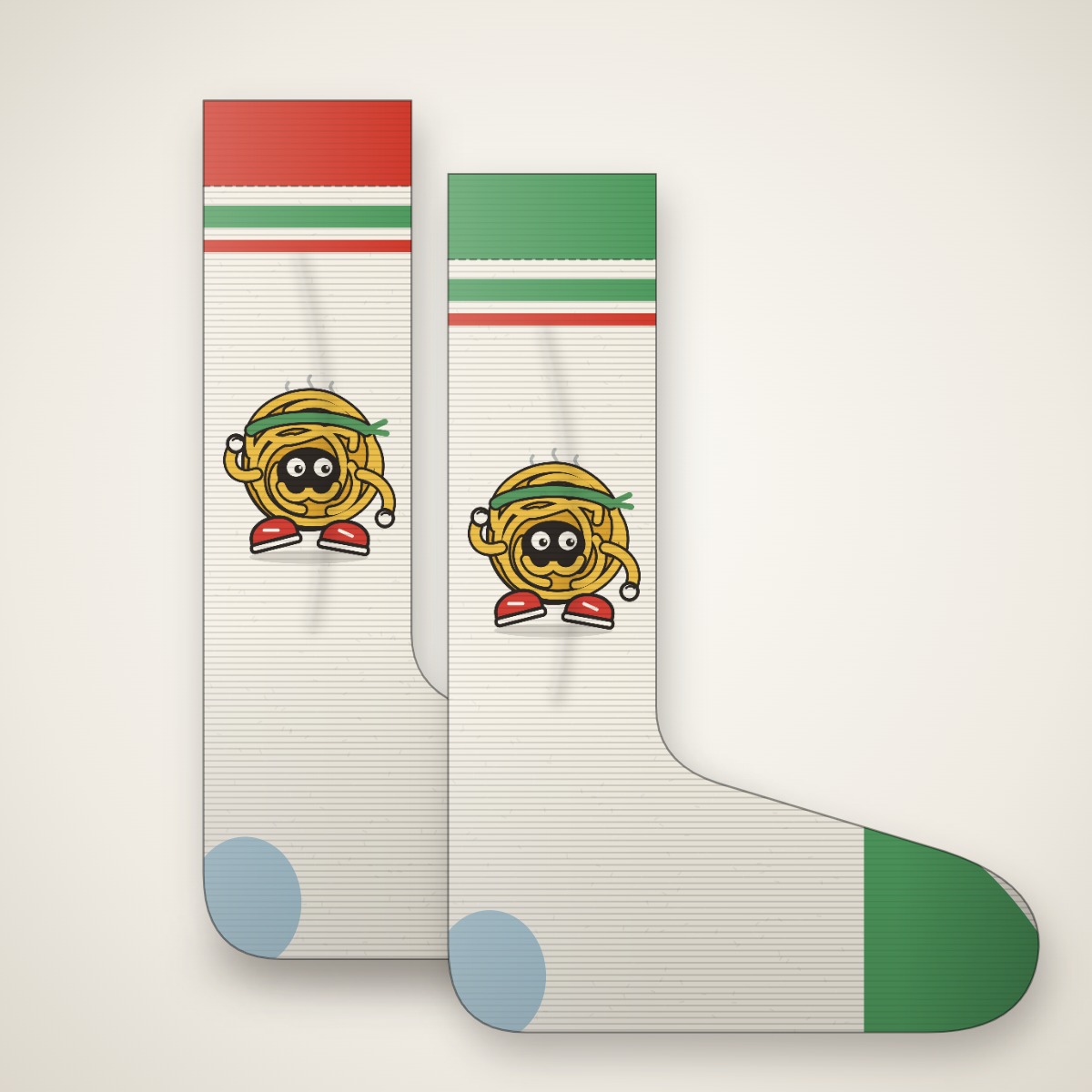 Paire de chaussettes de running rayées rouge et vert avec Nouille