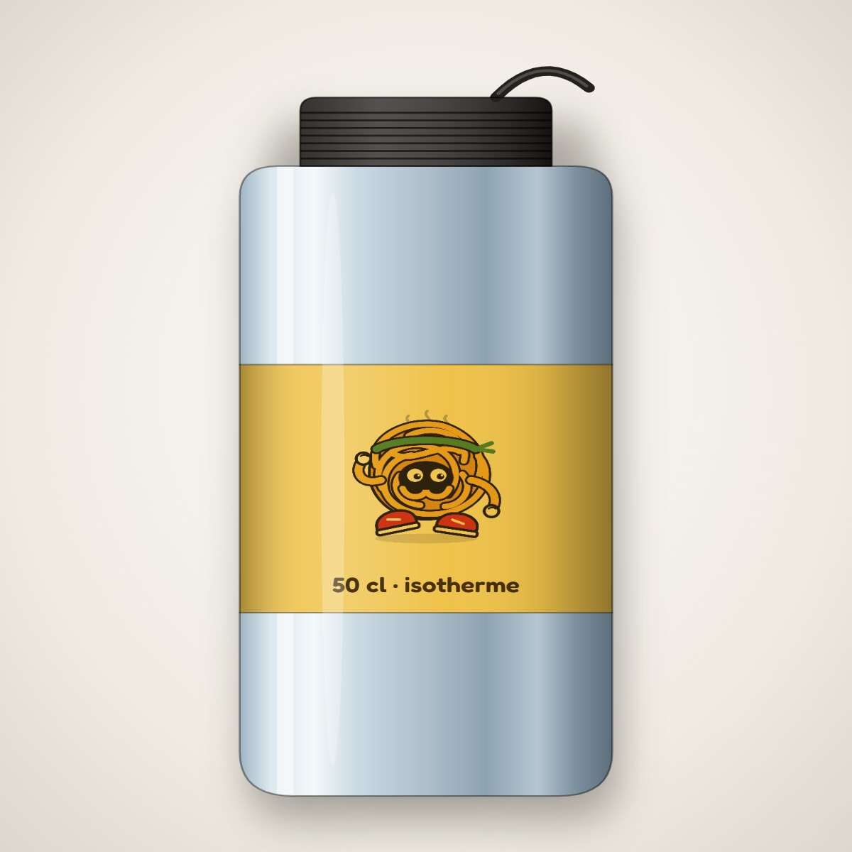 Gourde isotherme en inox 50 cl avec étiquette jaune et Nouille
