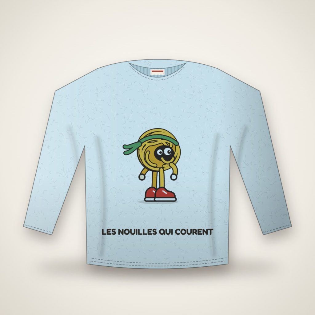 T-shirt bleu ciel à manches longues avec Nouille de profil, photo studio